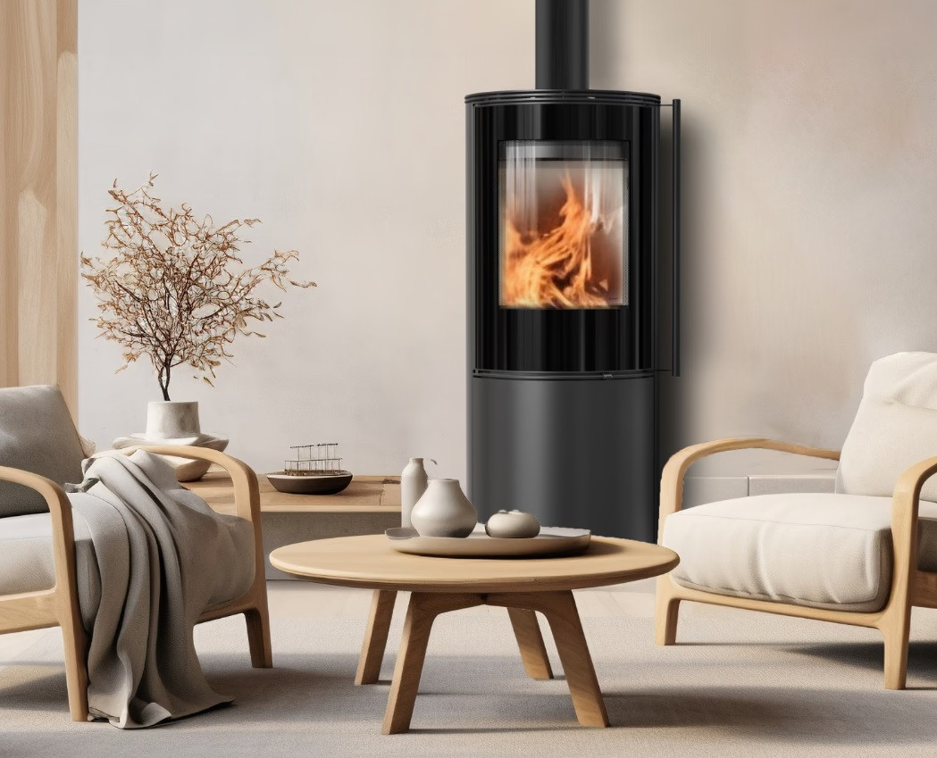 Runder Kaminofen SVEN mit 7kW BIMSCHV- 2 Lagerware Panoramascheibe Effizient heizen mit modernem Design und hoher Leistung – Bild 2