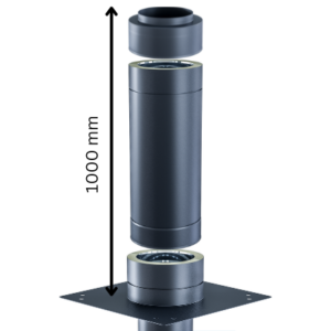 Schornsteinerhöhung 1000mm Kopfverlängerung schwarz Doppelwandig Edelstahlschornstein DW150 Schornsteinkopf