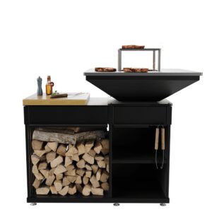 Feuerschale mit Grill QUADRUM BBQ HORIZONTAL – Multifunktionale Bioethanol Feuerstelle für Garten & Terrasse