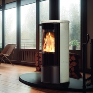 BALSTIL ORA 5,5kW Runder Stahlofen design Kaminofen Moderner effizienter Holzofen Lagerware Steinverkleidung weiss