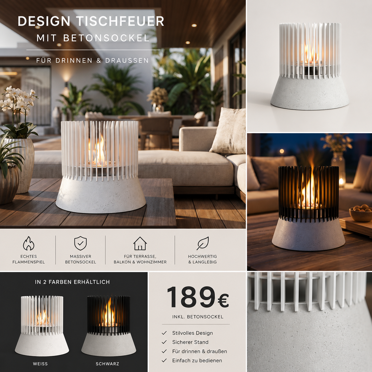 Bioethanol Kamin RIBO Freistehend – Outdoor Kamin für Terrasse & Innenbereich